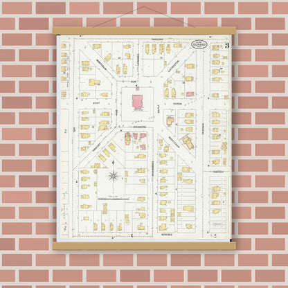Old map wall art mockup — magnetic wood frame on brick wall — Sanborn Fire Insurance Map from Durand, Shiawassee County, Michigan (1901), Sheet #0003