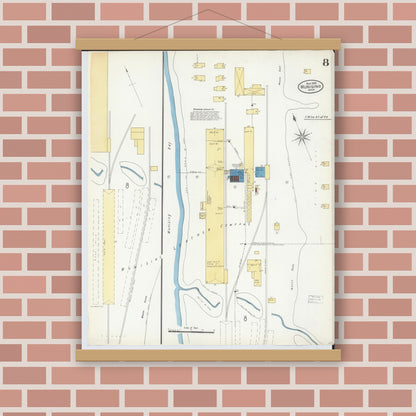 Old map wall art mockup — magnetic wood frame on brick wall — Sanborn Fire Insurance Map from Munising, Alger County, Michigan (1906), Sheet #0008