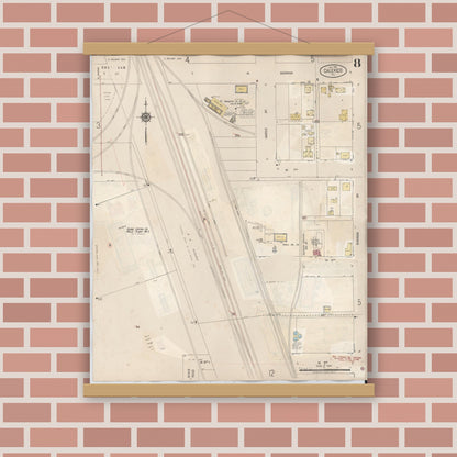 Old map wall art mockup — magnetic wood frame on brick wall — Sanborn Fire Insurance Map from Calexico, Imperial County, California (1949), Sheet #0008