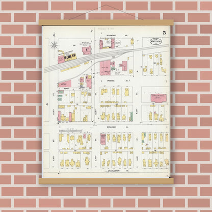 Old map wall art mockup — magnetic wood frame on brick wall — Sanborn Fire Insurance Map from Mattoon, Coles County, Illinois (1902), Sheet #0005