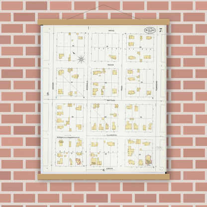 Old map wall art mockup — magnetic wood frame on brick wall — Sanborn Fire Insurance Map from Midland, Midland County, Michigan (1899), Sheet #0007