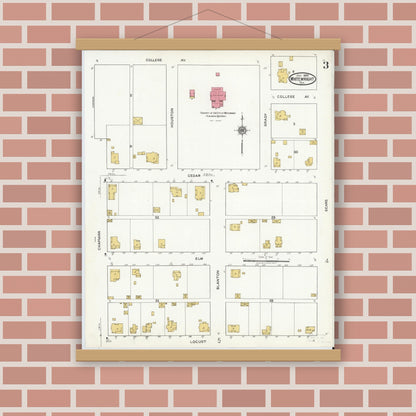 Old map wall art mockup — magnetic wood frame on brick wall — Sanborn Fire Insurance Map from Whitewright, Grayson County, Texas (1920), Sheet #0003