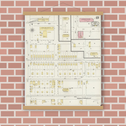 Old map wall art mockup — magnetic wood frame on brick wall — Sanborn Fire Insurance Map from Tampa, Hillsborough County, Florida (1895), Sheet #0017