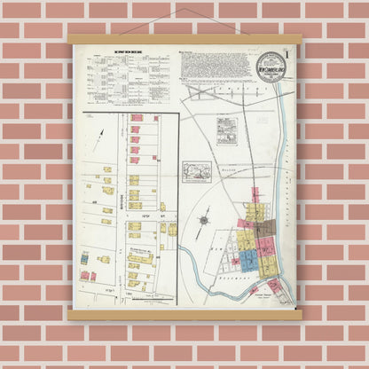Old map wall art mockup — magnetic wood frame on brick wall — Sanborn Fire Insurance Map from New Cumberland, Cumberland County, Pennsylvania (1921) - Complete Map Set