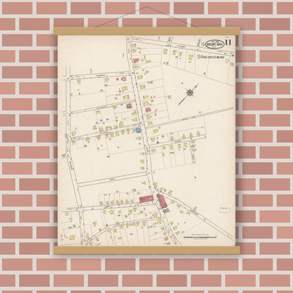 Old map wall art mockup — magnetic wood frame on brick wall — Sanborn Fire Insurance Map from Mount Airy, Surry County, North Carolina (1922), Sheet #0011