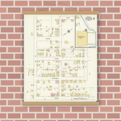 Old map wall art mockup — magnetic wood frame on brick wall — Sanborn Fire Insurance Map from Athens, Greene County, New York (1912), Sheet #0004