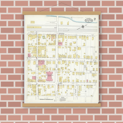Old map wall art mockup — magnetic wood frame on brick wall — Sanborn Fire Insurance Map from South Fork, Cambria County, Pennsylvania (1916), Sheet #0002