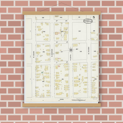 Old map wall art mockup — magnetic wood frame on brick wall — Sanborn Fire Insurance Map from Jacksonville, Duval County, Florida (1891), Sheet #0005