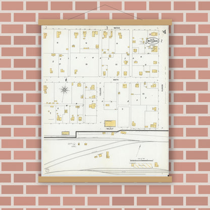 Old map wall art mockup — magnetic wood frame on brick wall — Sanborn Fire Insurance Map from Whitesboro, Grayson County, Texas (1901), Sheet #0004