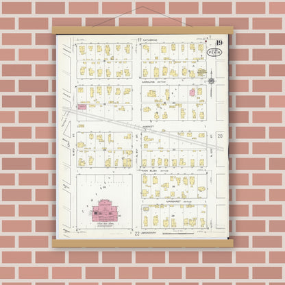 Old map wall art mockup — magnetic wood frame on brick wall — Sanborn Fire Insurance Map from Pekin, Tazewell County, Illinois (1916), Sheet #0019