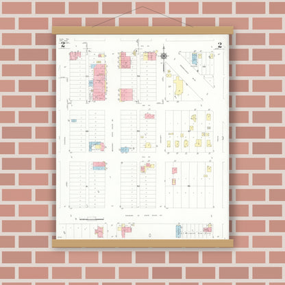 Old map wall art mockup — magnetic wood frame on brick wall — Sanborn Fire Insurance Map from Elsa, Hidalgo County, Texas (1949), Sheet #0002