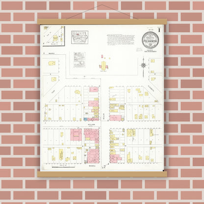 Old map wall art mockup — magnetic wood frame on brick wall — Sanborn Fire Insurance Map from Pocahontas, Pocahontas County, Iowa (1916), Sheet #0001