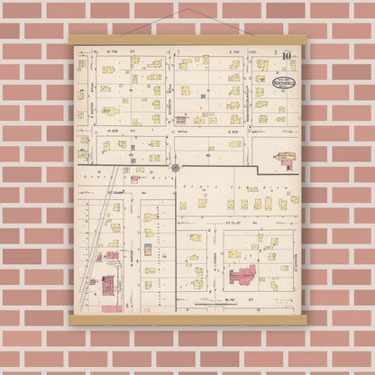 Old map wall art mockup — magnetic wood frame on brick wall — Sanborn Fire Insurance Map from Northfield, Rice County, Minnesota (1922), Sheet #0010