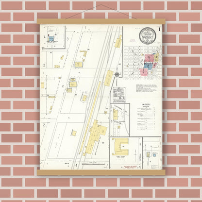 Old map wall art mockup — magnetic wood frame on brick wall — Sanborn Fire Insurance Map from Brawley, Imperial County, California (1911), Sheet #0001