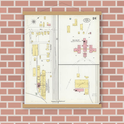 Old map wall art mockup — magnetic wood frame on brick wall — Sanborn Fire Insurance Map from Rome, Oneida County, New York (1899), Sheet #0024