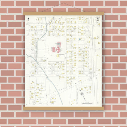 Old map wall art mockup — magnetic wood frame on brick wall — Sanborn Fire Insurance Map from Silsbee, Hardin County, Texas (1937), Sheet #0005