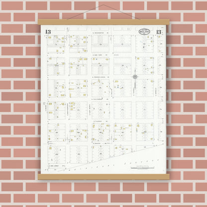 Old map wall art mockup — magnetic wood frame on brick wall — Sanborn Fire Insurance Map from Midland, Midland County, Texas (1929), Sheet #0013