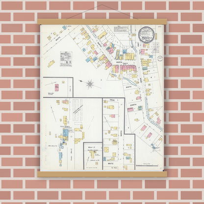 Old map wall art mockup — magnetic wood frame on brick wall — Sanborn Fire Insurance Map from Potosi, Grant County, Wisconsin (1900), Sheet #0001