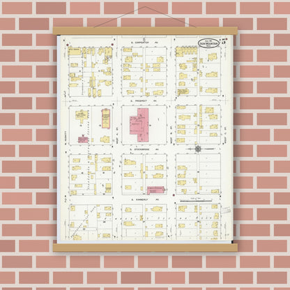 Old map wall art mockup — magnetic wood frame on brick wall — Sanborn Fire Insurance Map from Iron Mountain, Dickinson County, Michigan (1911), Sheet #0005