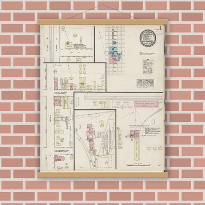 Old map wall art mockup — magnetic wood frame on brick wall — Sanborn Fire Insurance Map from Goldsboro, Wayne County, North Carolina (1885) - Complete Map Set