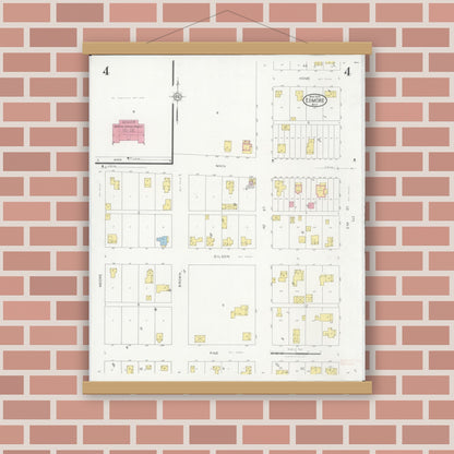 Old map wall art mockup — magnetic wood frame on brick wall — Sanborn Fire Insurance Map from Edmore, Montcalm County, Michigan (1929), Sheet #0004