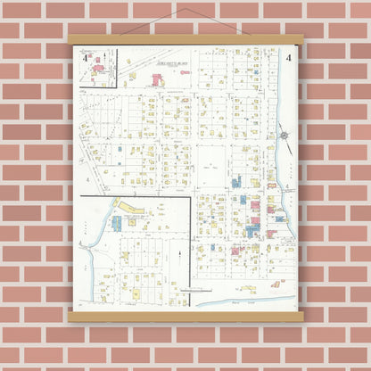 Old map wall art mockup — magnetic wood frame on brick wall — Sanborn Fire Insurance Map from McHenry, McHenry County, Illinois (1933), Sheet #0004