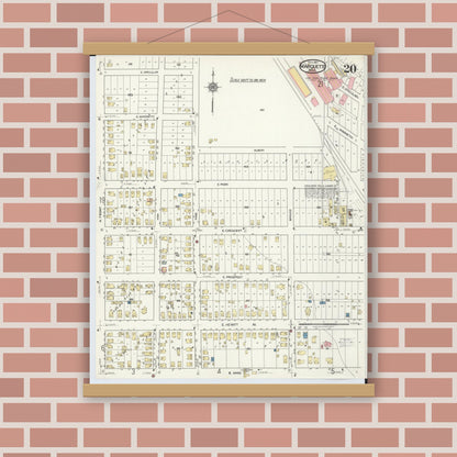 Old map wall art mockup — magnetic wood frame on brick wall — Sanborn Fire Insurance Map from Marquette, Marquette County, Michigan (1917), Sheet #0020