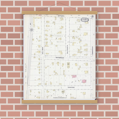 Old map wall art mockup — magnetic wood frame on brick wall — Sanborn Fire Insurance Map from Sycamore, De Kalb County, Illinois (1891), Sheet #0008