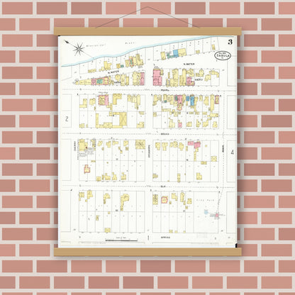 Old map wall art mockup — magnetic wood frame on brick wall — Sanborn Fire Insurance Map from Sabula, Jackson County, Iowa (1905), Sheet #0003