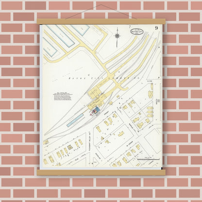 Old map wall art mockup — magnetic wood frame on brick wall — Sanborn Fire Insurance Map from Boyne City, Charlevoix County, Michigan (1911), Sheet #0009