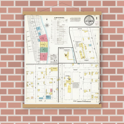 Old map wall art mockup — magnetic wood frame on brick wall — Sanborn Fire Insurance Map from Guttenberg, Clayton County, Iowa (1902) â€” Complete Set