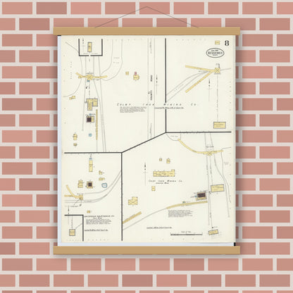 Old map wall art mockup — magnetic wood frame on brick wall — Sanborn Fire Insurance Map from Bessemer, Gogebic County, Michigan (1908), Sheet #0008