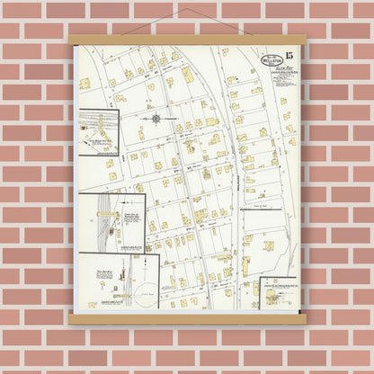 Old map wall art mockup — magnetic wood frame on brick wall — Sanborn Fire Insurance Map from Wellston, Jackson County, Ohio (1911), Sheet #0015