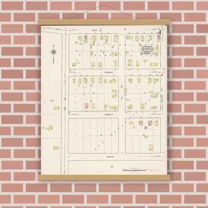 Old map wall art mockup — magnetic wood frame on brick wall — Sanborn Fire Insurance Map from Dundee, Kane County, Illinois (1922), Sheet #0004
