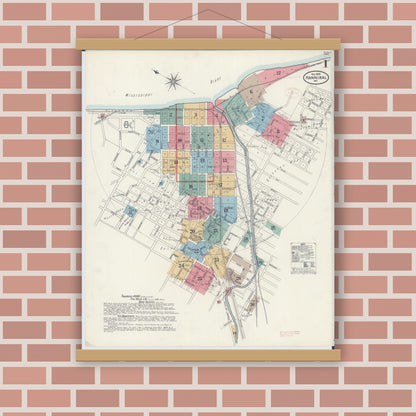 Old map wall art mockup — magnetic wood frame on brick wall — Sanborn Fire Insurance Map from Hannibal, Marion County, Missouri (1899) - Complete Map Set