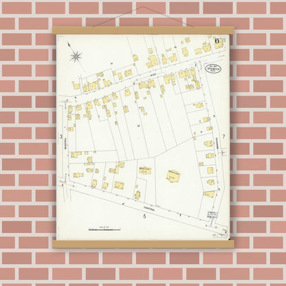 Old map wall art mockup — magnetic wood frame on brick wall — Sanborn Fire Insurance Map from Ipswich, Essex County, Massachusetts (1907), Sheet #0006