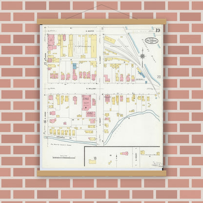 Old map wall art mockup — magnetic wood frame on brick wall — Sanborn Fire Insurance Map from Delaware, Delaware County, Ohio (1911), Sheet #0019
