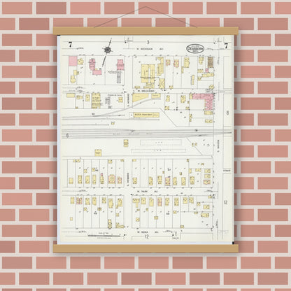 Old map wall art mockup — magnetic wood frame on brick wall — Sanborn Fire Insurance Map from Dearborn, Wayne County, Michigan (1924), Sheet #0007
