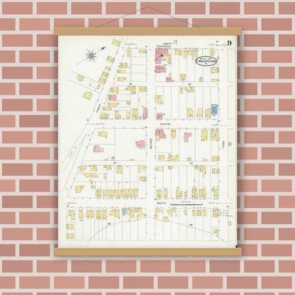 Old map wall art mockup — magnetic wood frame on brick wall — Sanborn Fire Insurance Map from Mauch Chunk, Carbon County, Pennsylvania (1908), Sheet #0009
