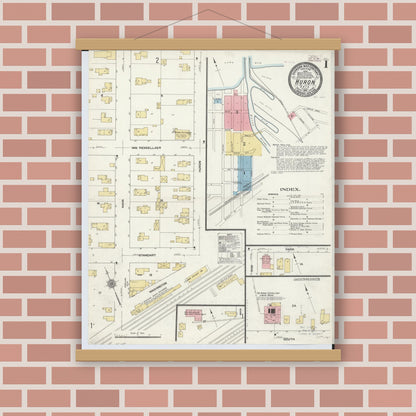 Old map wall art mockup — magnetic wood frame on brick wall — Sanborn Fire Insurance Map from Huron, Erie County, Ohio (1910) - Complete Map Set
