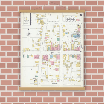 Old map wall art mockup — magnetic wood frame on brick wall — Sanborn Fire Insurance Map from Prairie du Chien, Crawford County, Wisconsin (1899), Sheet #0002
