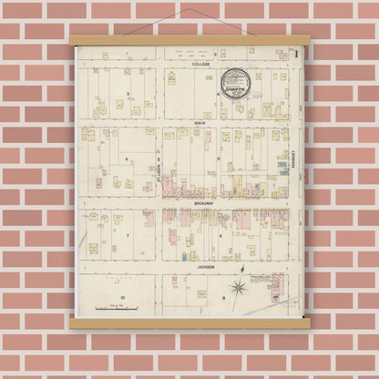 Old map wall art mockup — magnetic wood frame on brick wall — Sanborn Fire Insurance Map from Sparta, Randolph County, Illinois (1889) - Complete Map Set