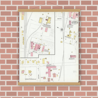 Old map wall art mockup — magnetic wood frame on brick wall — Sanborn Fire Insurance Map from Statesville, Iredell County, North Carolina (1905), Sheet #0008