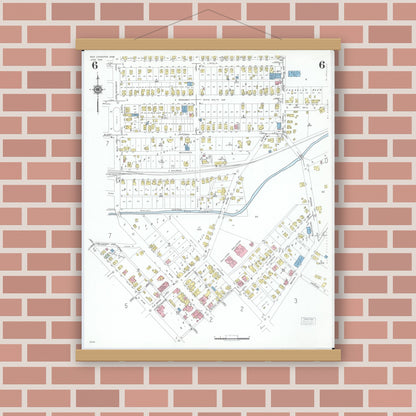 Old map wall art mockup — magnetic wood frame on brick wall — Sanborn Fire Insurance Map from New Lexington, Perry County, Ohio (1950), Sheet #0006
