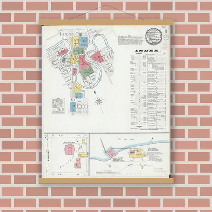 Old map wall art mockup — magnetic wood frame on brick wall — Sanborn Fire Insurance Map from Crookston, Polk County, Minnesota (1900), Sheet #0001