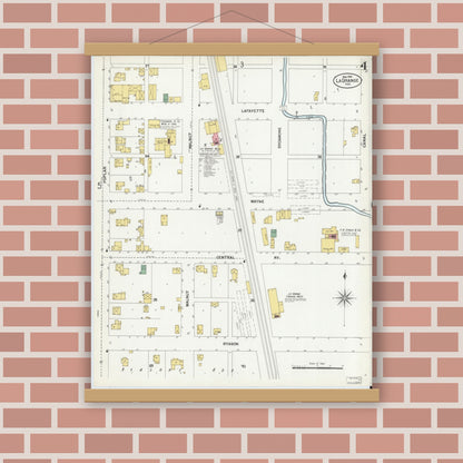 Old map wall art mockup — magnetic wood frame on brick wall — Sanborn Fire Insurance Map from Lagrange, LaGrange County, Indiana (1901), Sheet #0004