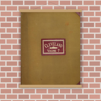 Old map wall art mockup — magnetic wood frame on brick wall — Sanborn Fire Insurance Map from Cleveland, Cuyahoga County, Ohio (1950), Sheet #0001
