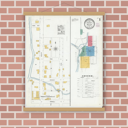 Old map wall art mockup — magnetic wood frame on brick wall — Sanborn Fire Insurance Map from Wilcox, Elk County, Pennsylvania (1905) - Complete Map Set