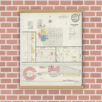 Old map wall art mockup — magnetic wood frame on brick wall — Sanborn Fire Insurance Map from Barnesville, Clay County, Minnesota (1894) - Complete Map Set