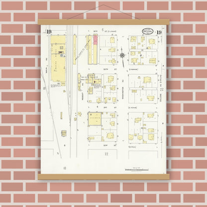 Old map wall art mockup — magnetic wood frame on brick wall — Sanborn Fire Insurance Map from Bryan, Brazos County, Texas (1925), Sheet #0019